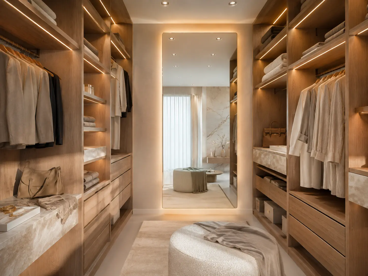 Dressing sur mesure en chêne clair avec éclairage LED